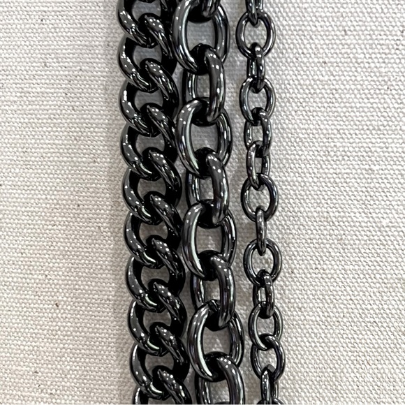 NWOT COACH Op-Art Gunmetal Multi-Chain 3-Strand Tiered Necklace Crystal Clasp - Picture 11 of 16